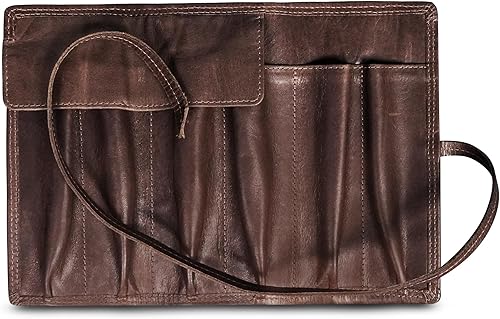 Estuche para bolígrafo estilográfico, bolsa de cuero plegable con solapa de dos bolígrafos para cualquier bolígrafo, estuche de cuero marrón de alta