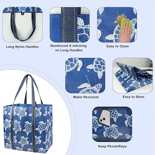 Miniatura 6 de BeeGreen Bolsa de mano extra grande con flores, paquete de 12 bolsas reutilizables con asas reforzadas y parte inferior extraíble, plegable a granel