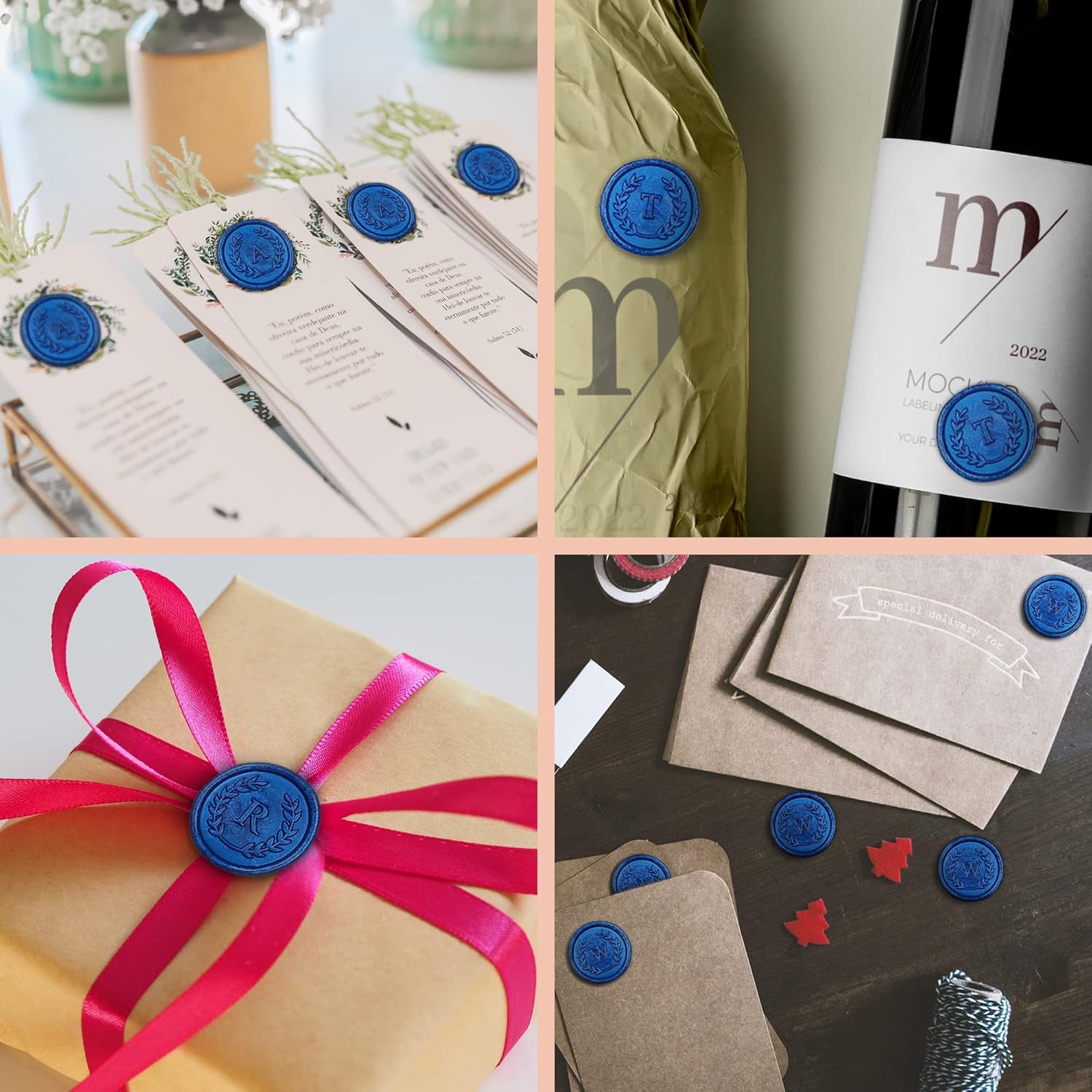 100Pcs Blue Letter B Adhesive Wax Seal Stickers, Hand-Made, No Need Seal Stamp, Tear and Use Wax Stickers for Wedding Invitations, Envelopes, Christmas Gift