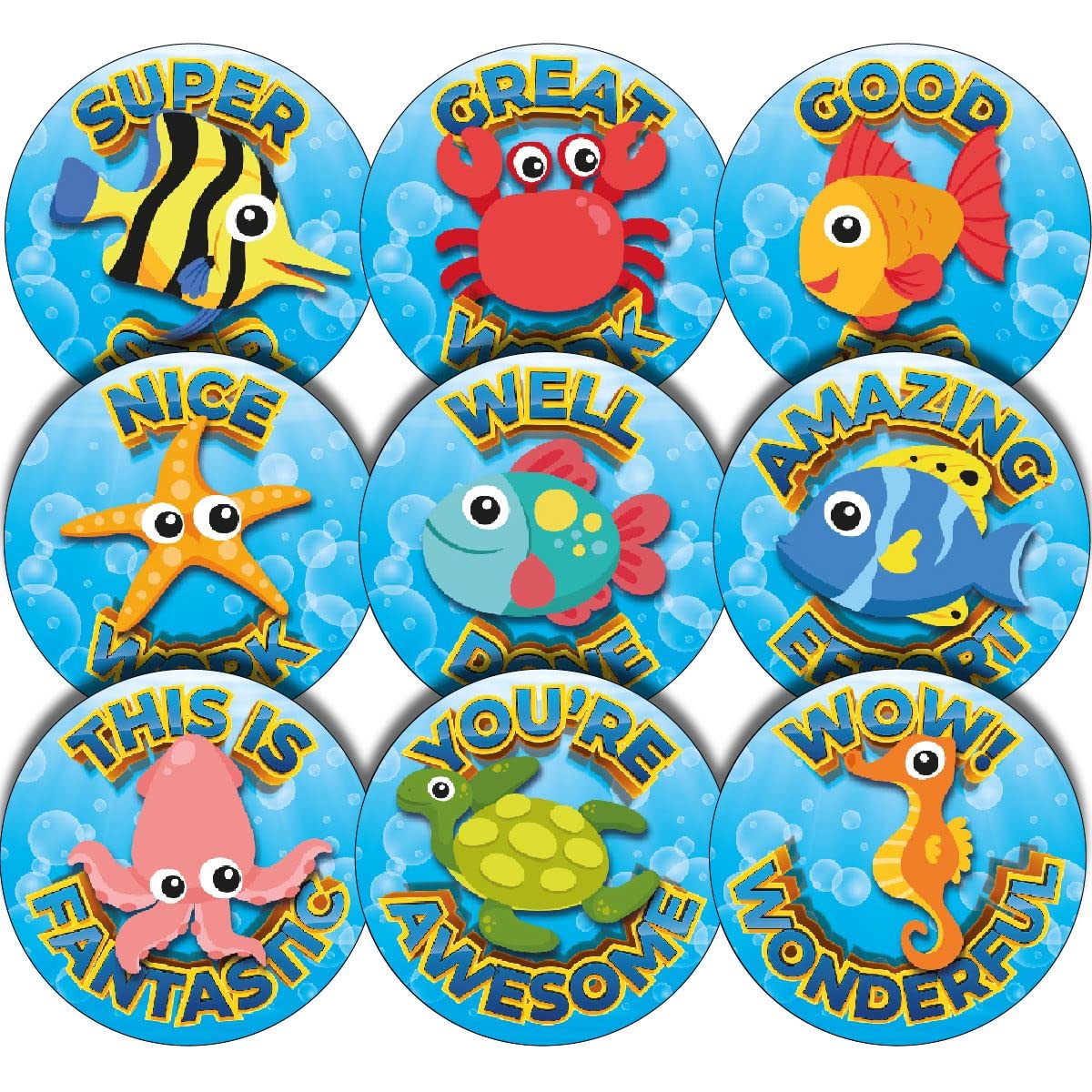Sticker Stocker Blue 144 Deep Praise Words 30Mm Glossy Reward Stickers