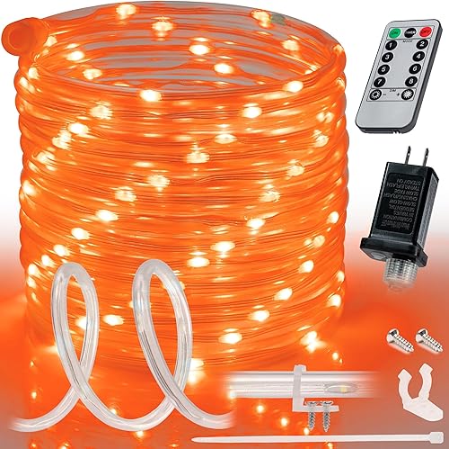 WYZworks Cuerda de luz LED naranja de 50 pies, 8 modos, iluminaciĂłn impermeable para exteriores con control remoto, tubo transparente flexible, WYZworks Cuerda de luz LED naranja de 50 pies, 8 modos, iluminaciĂłn impermeable para exteriores con control remoto, tubo transparente flexible,