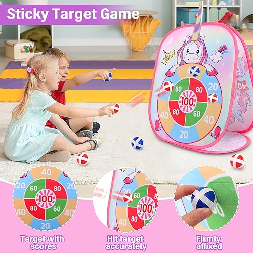 Miniatura 3 de YOTOY Juego de lanzamiento de bolsas de frijoles para niños, juguetes al aire libre de 3 a 8 años juegos de fiesta de unicornio, actividades de