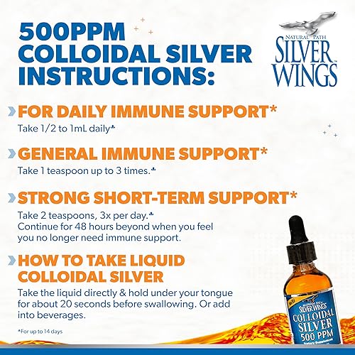 Miniatura 5 de Natural Path Silver Wings Plata coloidal - Suplemento líquido extra fuerte de apoyo inmunológico- 500 ppm (2500 mcg) - Gotero de 2 onzas