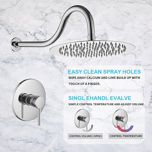 Miniatura 7 de GGStudy - Grifo de ducha cromado de una sola función, con válvula áspera, sistema de grifo de ducha tipo lluvia de baño, cabezal de ducha cuadrado
