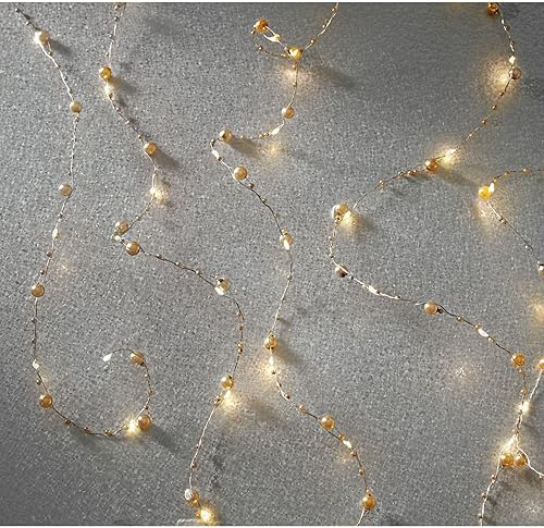 Ashland Cadena de luces LED de perlas de oro blanco cálido de 40 quilates