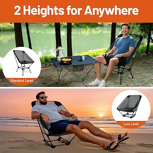 Miniatura 6 de Himalaya Silla de playa ultraligera, 2 alturas silla de camping ligera, sillas plegables de malla para mochilero, sillas de campamento compactas