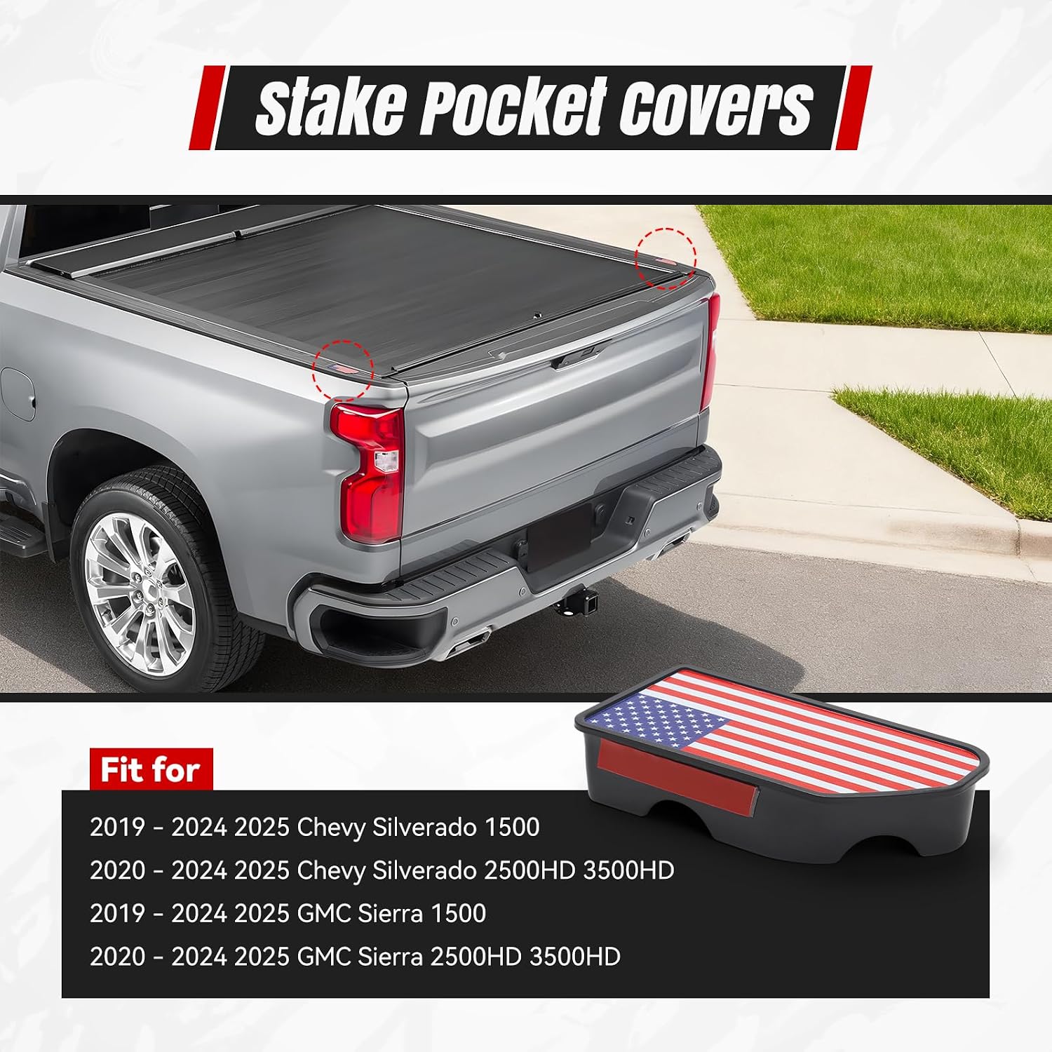 Bed Rail Stake Pocket Covers for GMC Chevy Silverado Sierra 1500 2019-2025 Truck Bed Rail Caps for GMC Sierra 2500 3500HD 2020-2025 Truck Bed Rear Holes Plugs Covers (Red)