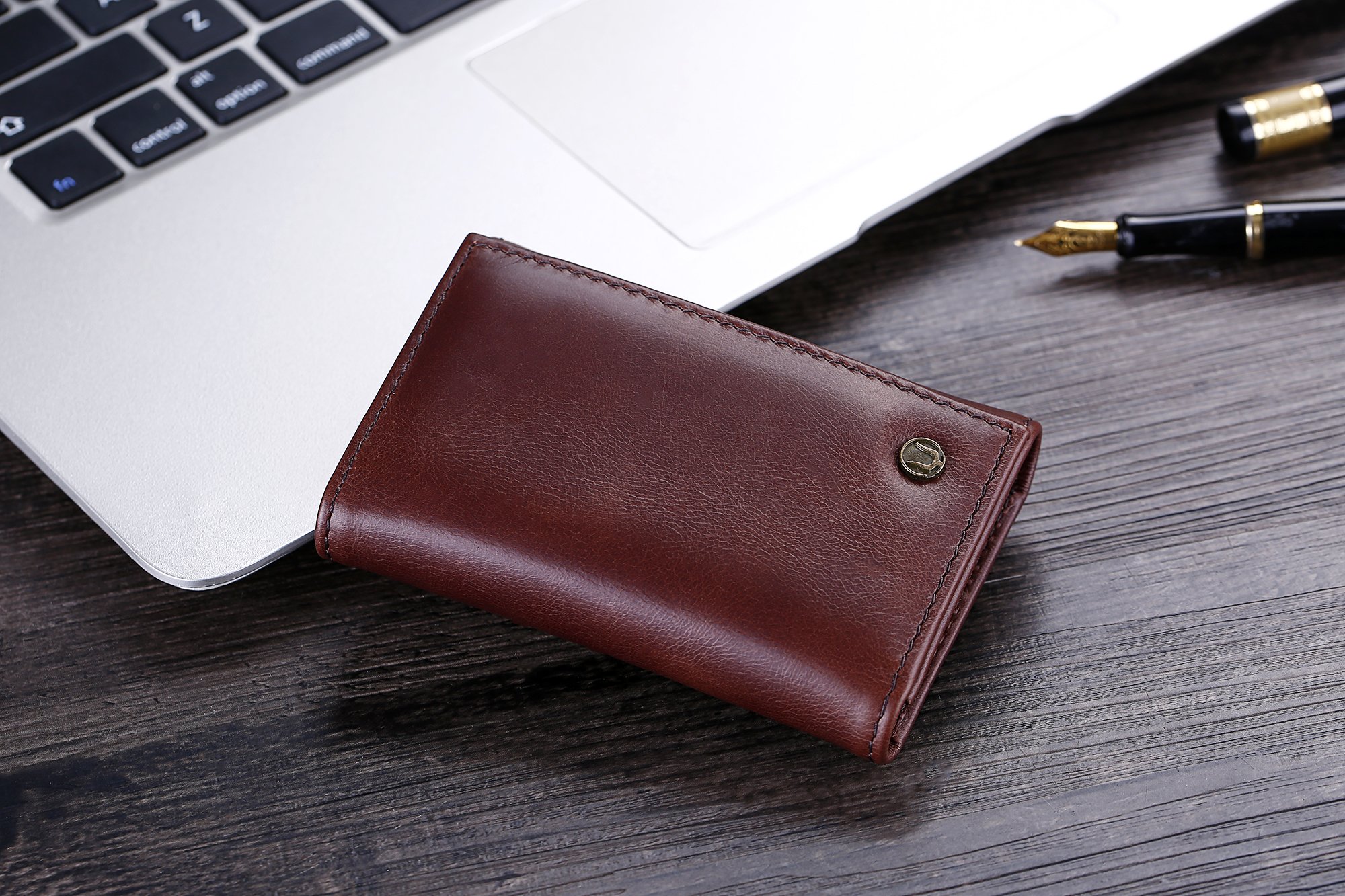 Cronus y Rhea® | Luxury Key Case Exclusive Leather (Janus) | Llavero | Cuero real | Con elegante caja de regalo | Hombres - Mujeres (Marrón oscuro)