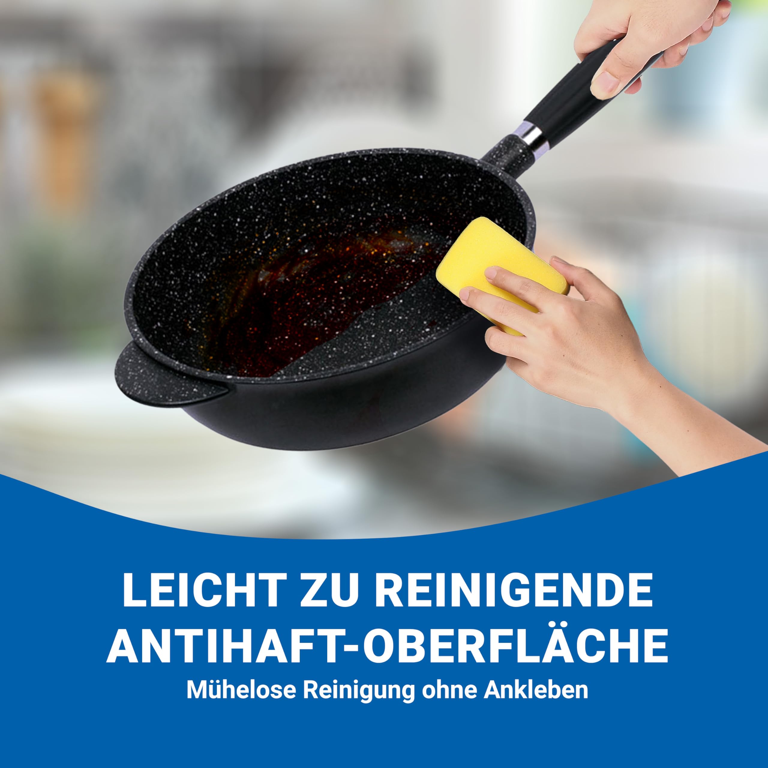 pentolpress Granit Tiefe Pfanne (28 cm Durchmesser) – Pfanne Induktion – super kratzfeste Induktionspfanne – Antihaft Bratpfanne made in Italy – Pfannen mit abnehmbarem Griff