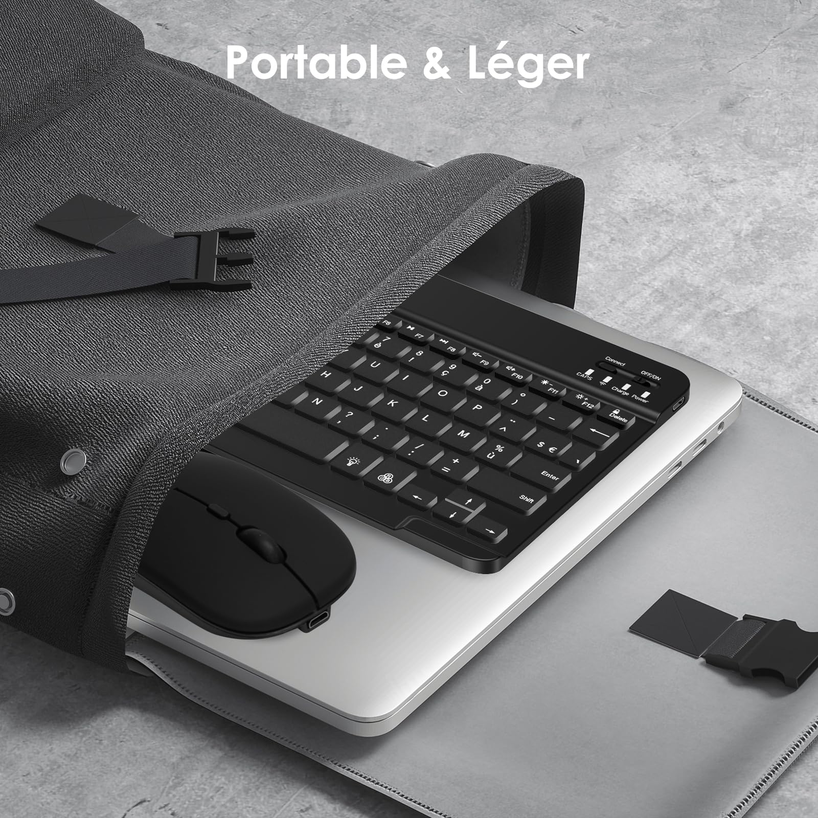 LAMA Clavier et Souris sans Fil rétroéclairés 7 Couleurs, Clavier Universel Ultra Fin Rechargeable, Clavier Bluetooth Portable pour iPad/Tablette/iOS/Android/Windows/téléphone, Rétroéclairage Noir