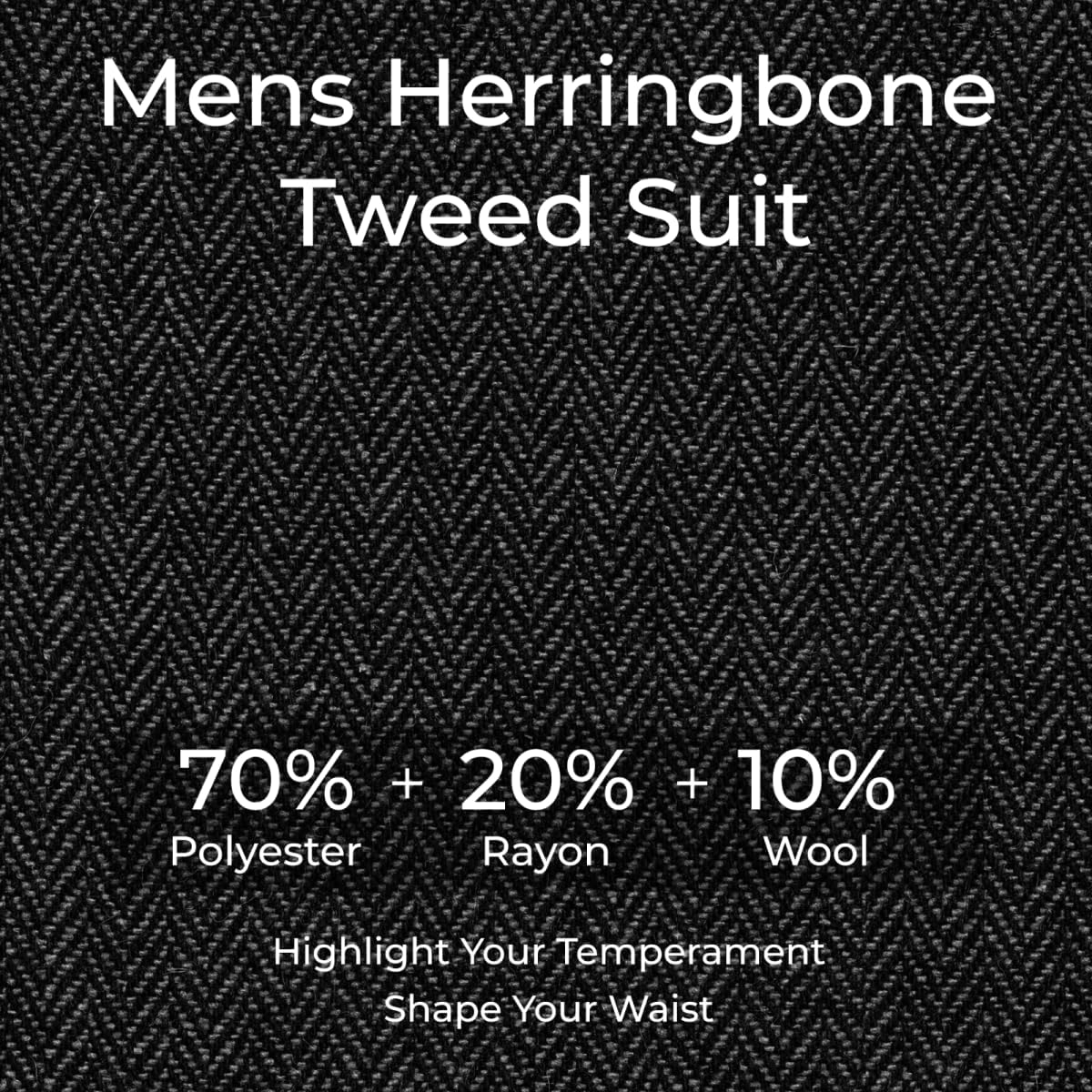 Lynerun Retro 2 Pieces Suit Men Slim Fit Formal Double Breasted Tweed Herringbone Men Suit Jacket Pants Set Wedding Tuxedo - Image 2