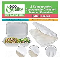Vista 4 de Compostable 2 compartimentos rectangulares con bisagras Clamshell Take Out Contenedores de alimentos 9x6x3,Calidad resistente desechable para llevar