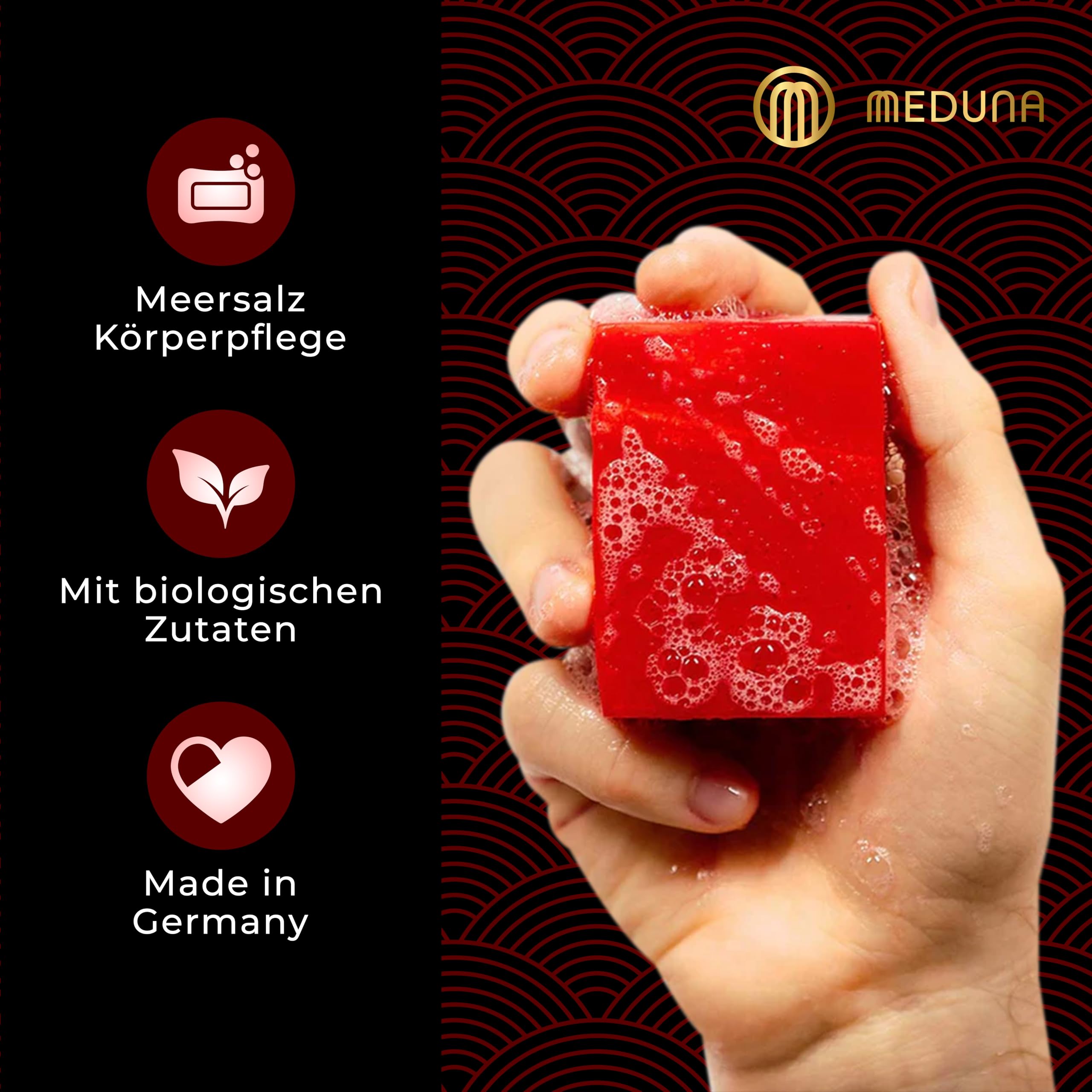 MEDUNA Samurai Cherry Blood 5er Pack Peeling-Seife Männer Mens Natural Shower Soap, Naturkosmetik, Naturseife, 100g, keine chemischen Zusätze, vegan, tierversuchsfrei