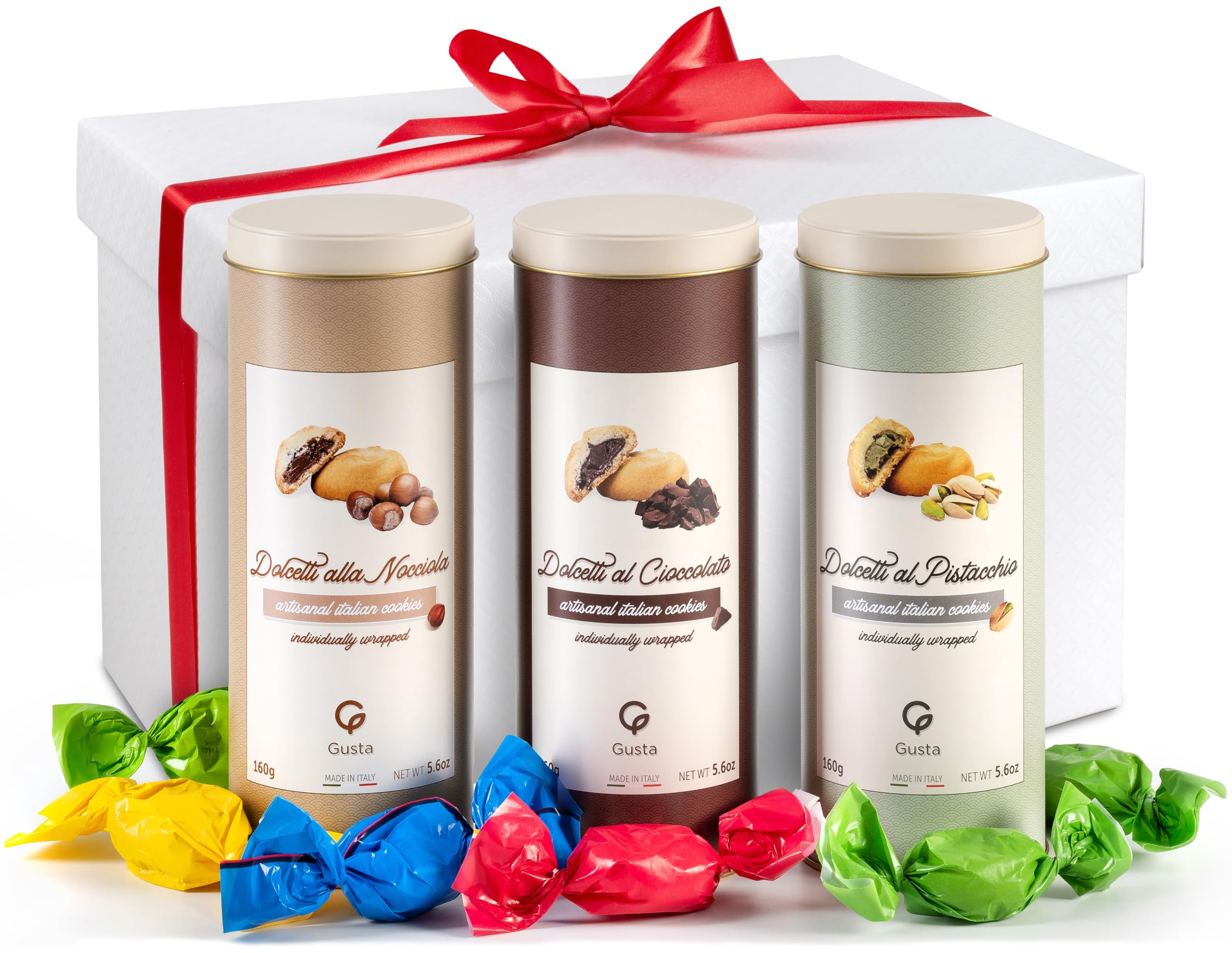 Biscotti Italian Cookies Gift Box - Pistachio, Hazelnut, Gourmet Chocolate in Elegant Cookie Tin - Perfect for Birthday Treats & Italian Food Gifts Lovers - 3 Flavors Variety
