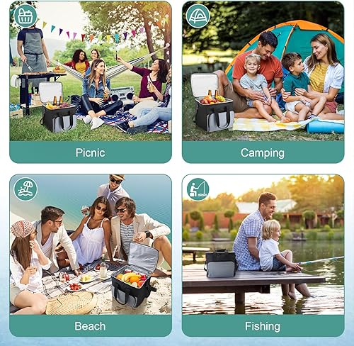 Miniatura 7 de Bolsa térmica eléctrica portátil de 15 L, bolsa de forro impermeable para automóvil, enfriador de viaje termoeléctrico de lado suave con correa para