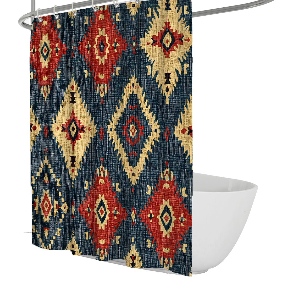 UERWOWELL Rustic Tribal Diamond Shower Curtain Vintage Country Boho Totem Motif Bath Curtain Waterproof Fabric Southwestern Bathroom Decoration W150xL200 cm