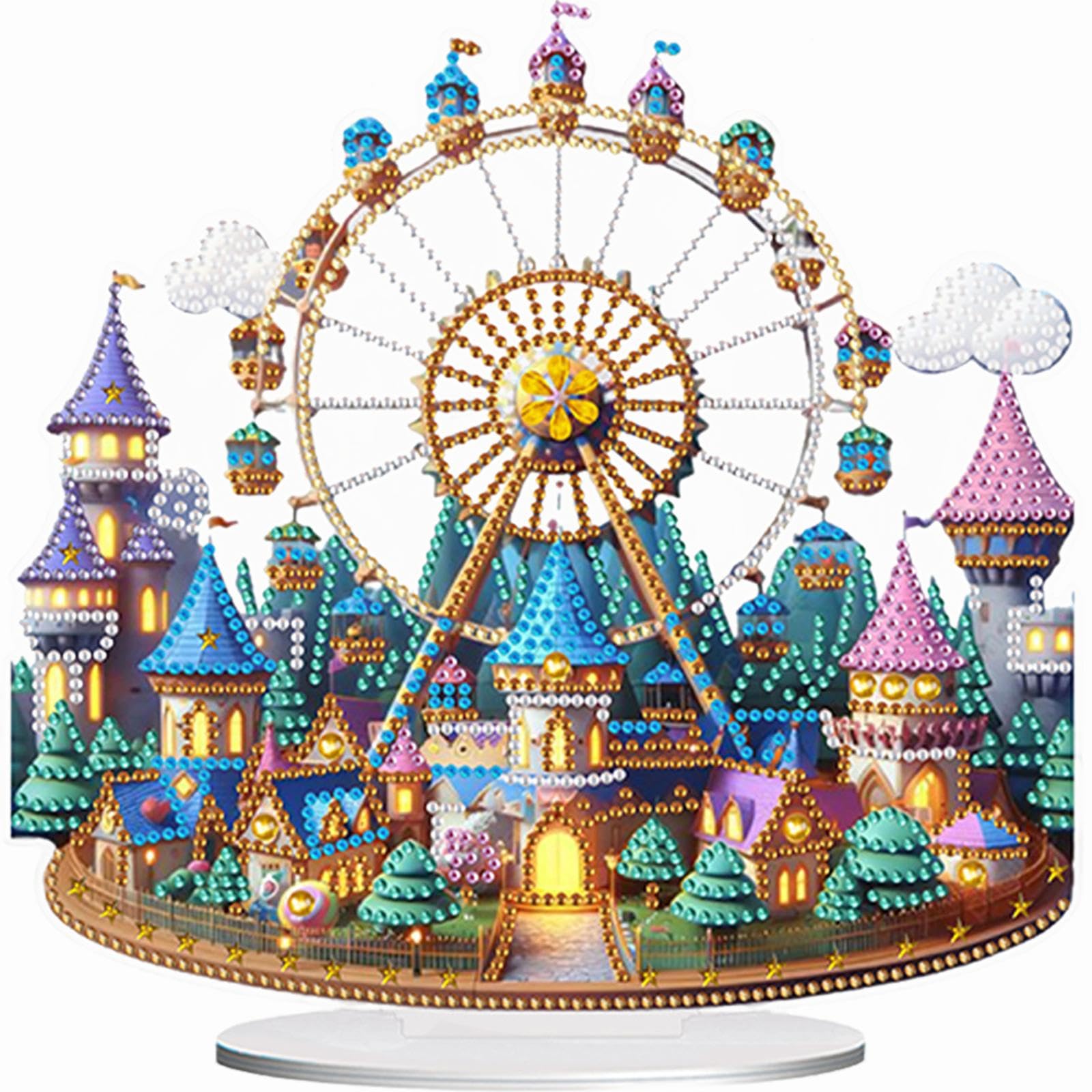 AMZGSHOP Acrylic Special Shaped Beautiful Ferris Wheel Diamond Painting Tabletop Ornaments Kit Table Top Diamond Painting Ornament Kits for Desktop Decor (BJ066)