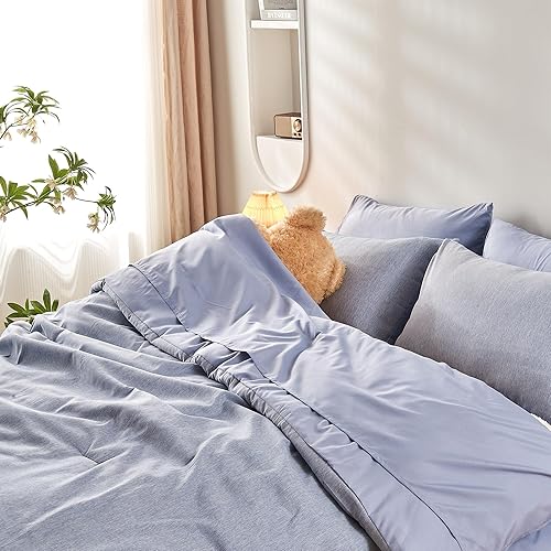 Miniatura 7 de Juego de edredón tamaño King, juego de edredón de teñido catiónico para todas las estaciones, suave y ligero de 7 piezas con edredón, funda de