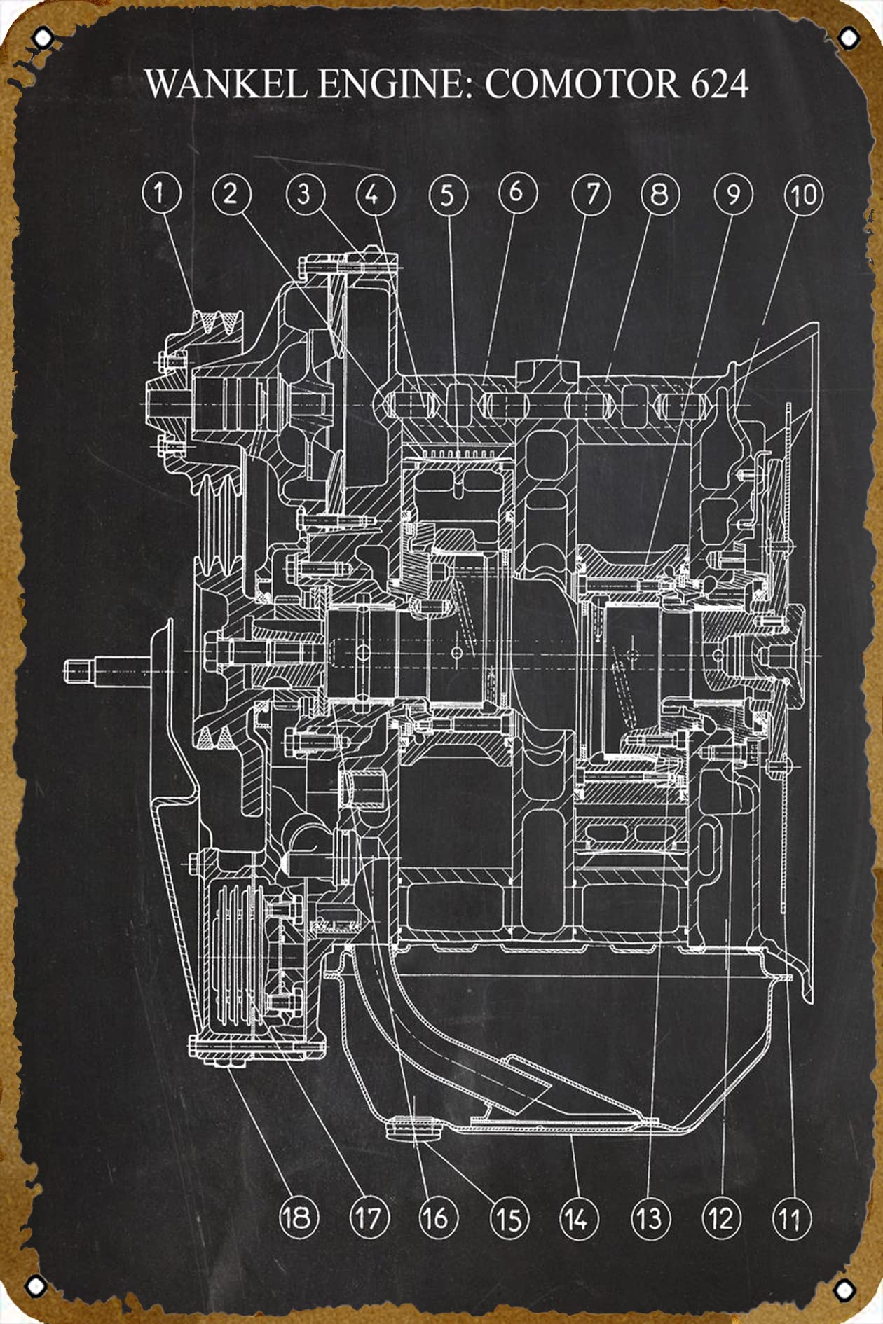 Wankel Engine COMOTOR 624 Plaque Poster Metal Tin Sign 8" x 12" Vintage Retro Wall Decor