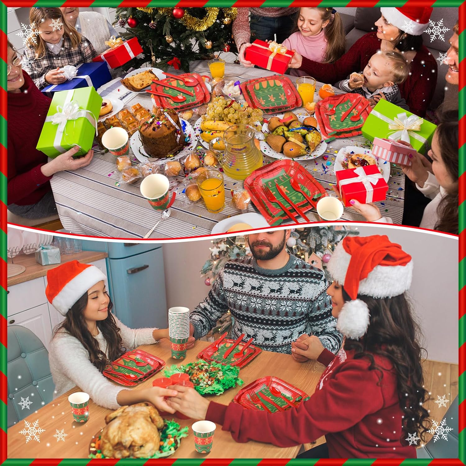 400 Pcs Ugly Sweater Party Supplies Set Christmas Disposable Paper Plates Party Christmas Decorations Plates and Napkins Sets Tableware for Xmas Birthday