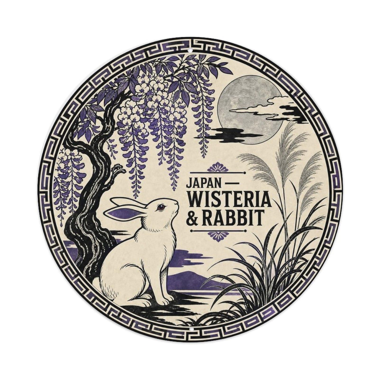 Olyhtr 8X8inch Classic Style Edo Japan Wisteria Rabbit Ceramic Folk Pattern Metal Tin Sign