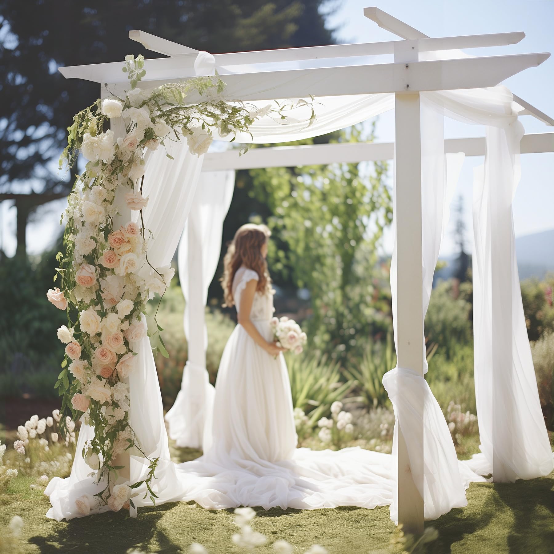 Drapierstoff für Hochzeitsbögen, 76,2 x 6,2 m, 3 Paneele, weiß, durchscheinend, extra breite und lange Hintergrundvorhänge für Hochzeitsbögen, Zeremonie, Geburtstag, Party-Dekorationen