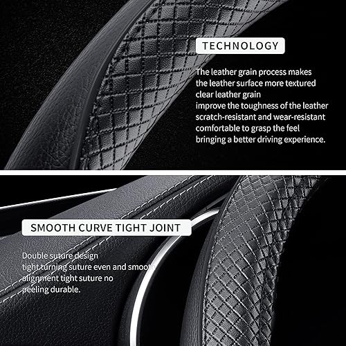 Miniatura 5 de GXT Funda universal para volante de automóvil, de piel sintética, de 15 pulgadas, elegante, antideslizante, color negro con puntos blancos