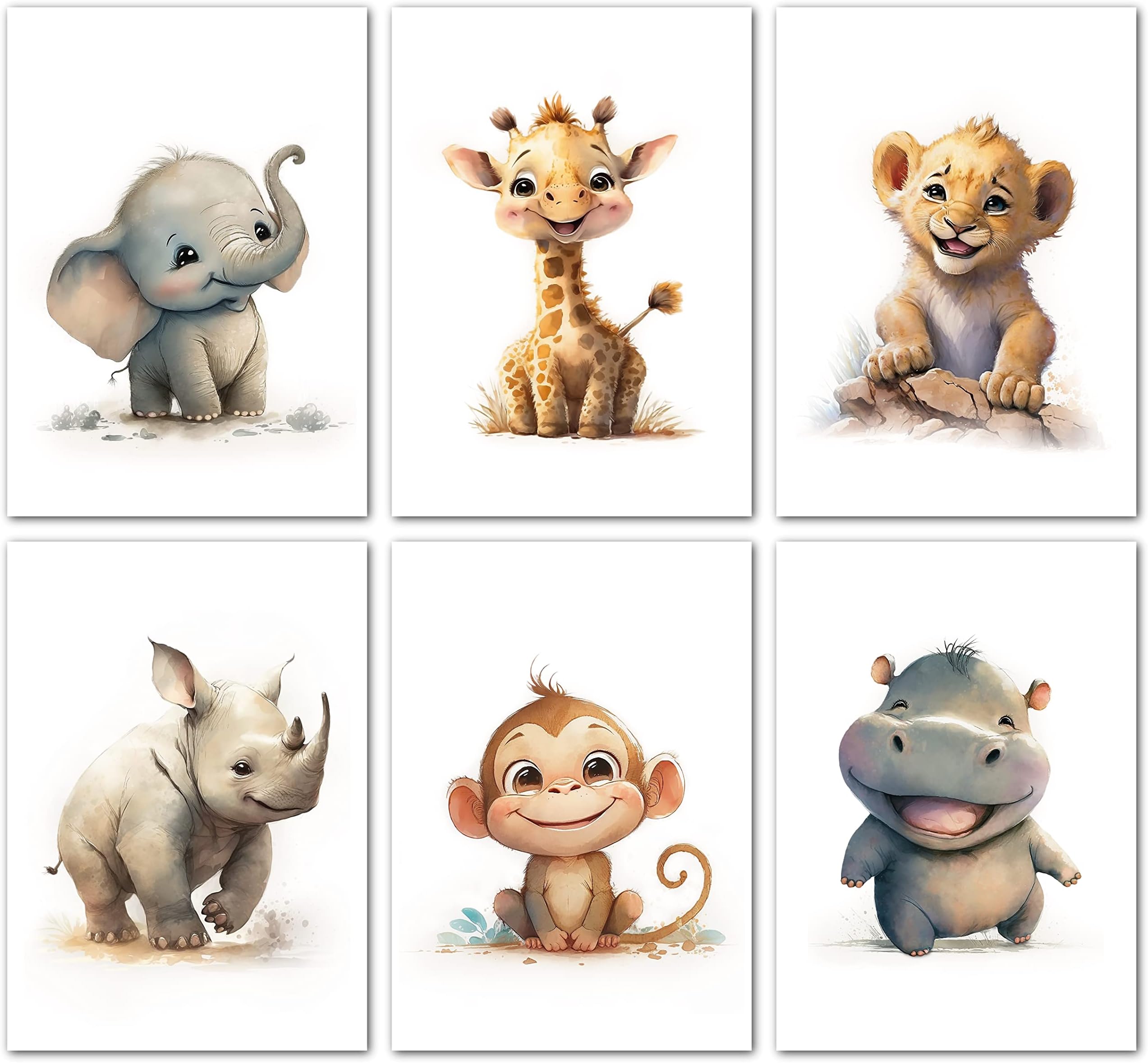 LAVEMA Nursery Pictures Happy Africa Safari Animals,Wall Pictures A4 without Picture Frame,Children's Room Poster,Decorative Pictures for Children's Room,Baby Room Decoration,Wall Poster Premium