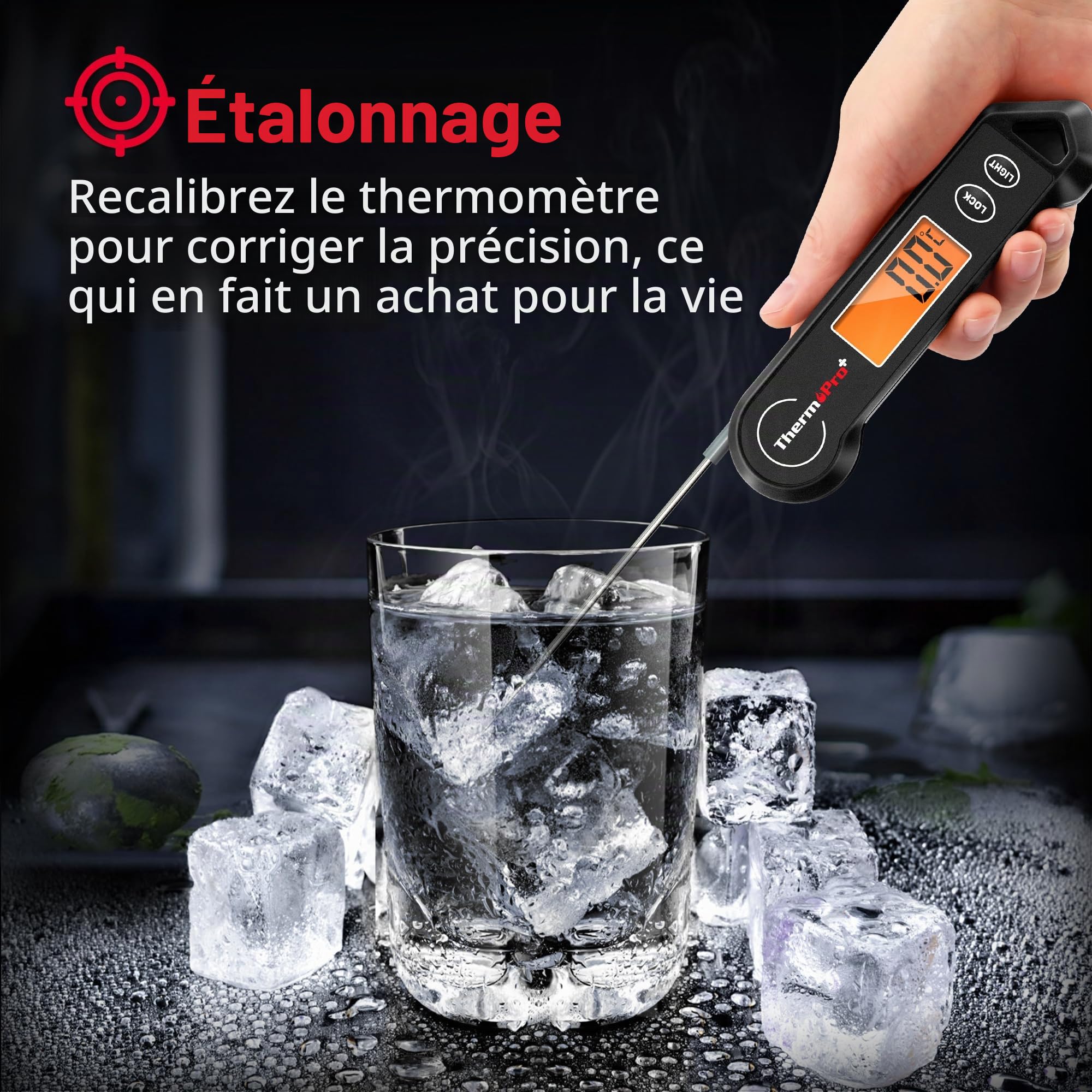 ThermoPro TP19HB Thermomètre Cuisine Numérique avec Sonde Température Alimentaire - étanche Rétroéclairé pour Barbecue