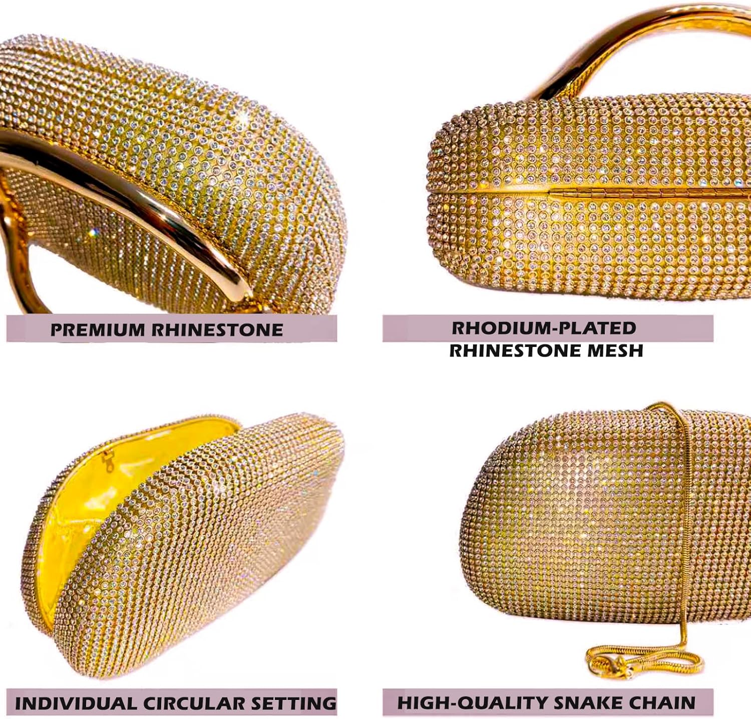 Rhinestone Clutch Purse for Women, Sparkly Evening Bag with Detachable Chain for Women Wedding Guest