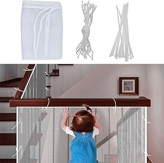 Child Safety Net Kids Stairs Safety Railing & Banister Guard Baby Thick Hard Mesh Netting Protection Rail Balcony Stair Fence Baby Fence Stairwell Net Decoration (10ft x 2.5ft)