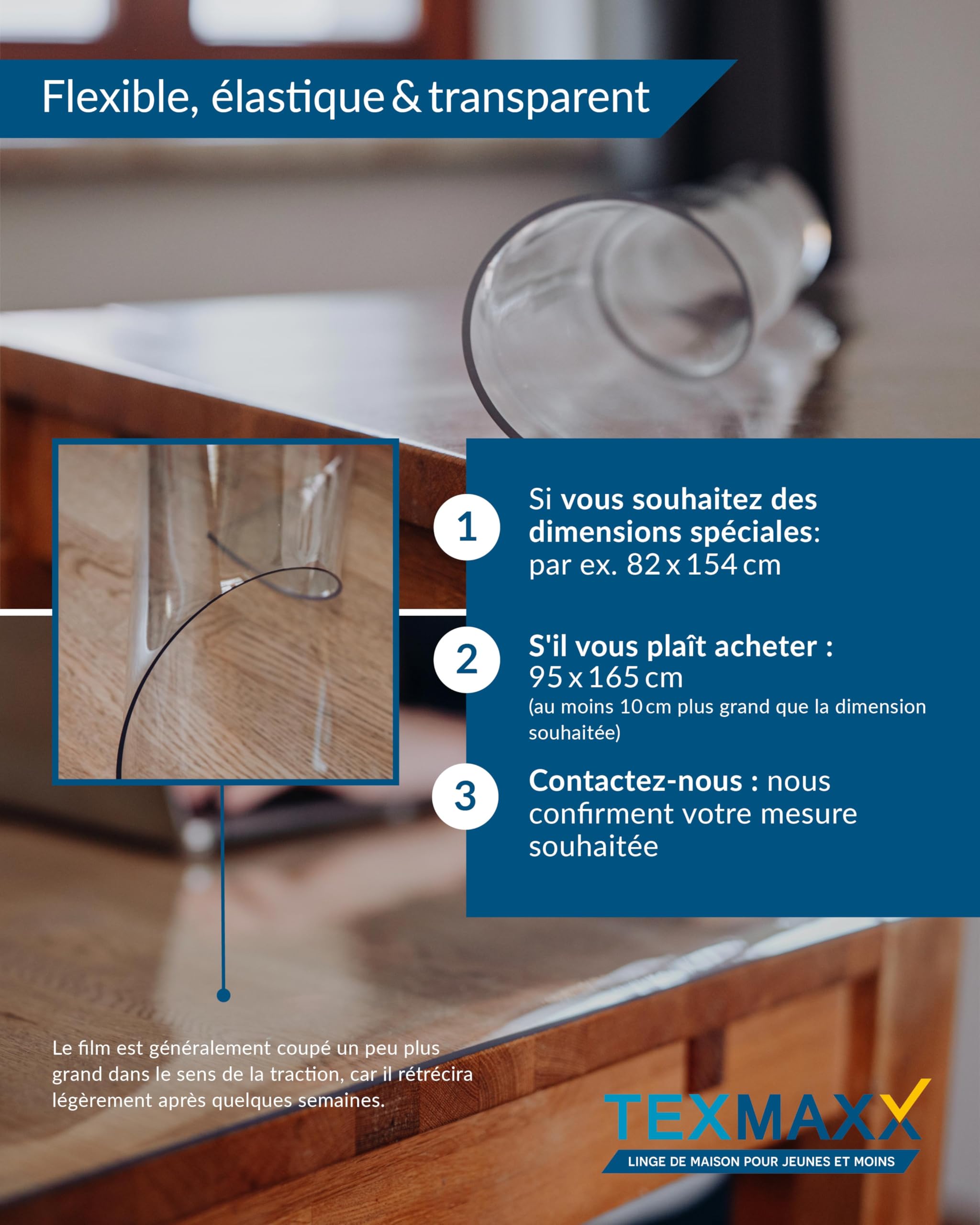 TEXMAXX Protection Table Transparent en PVC - 2 mm avec Bord Droit | Made in Germany - film transparent pour table différentes tailles - film protection table transparente - 55cm x 90cm