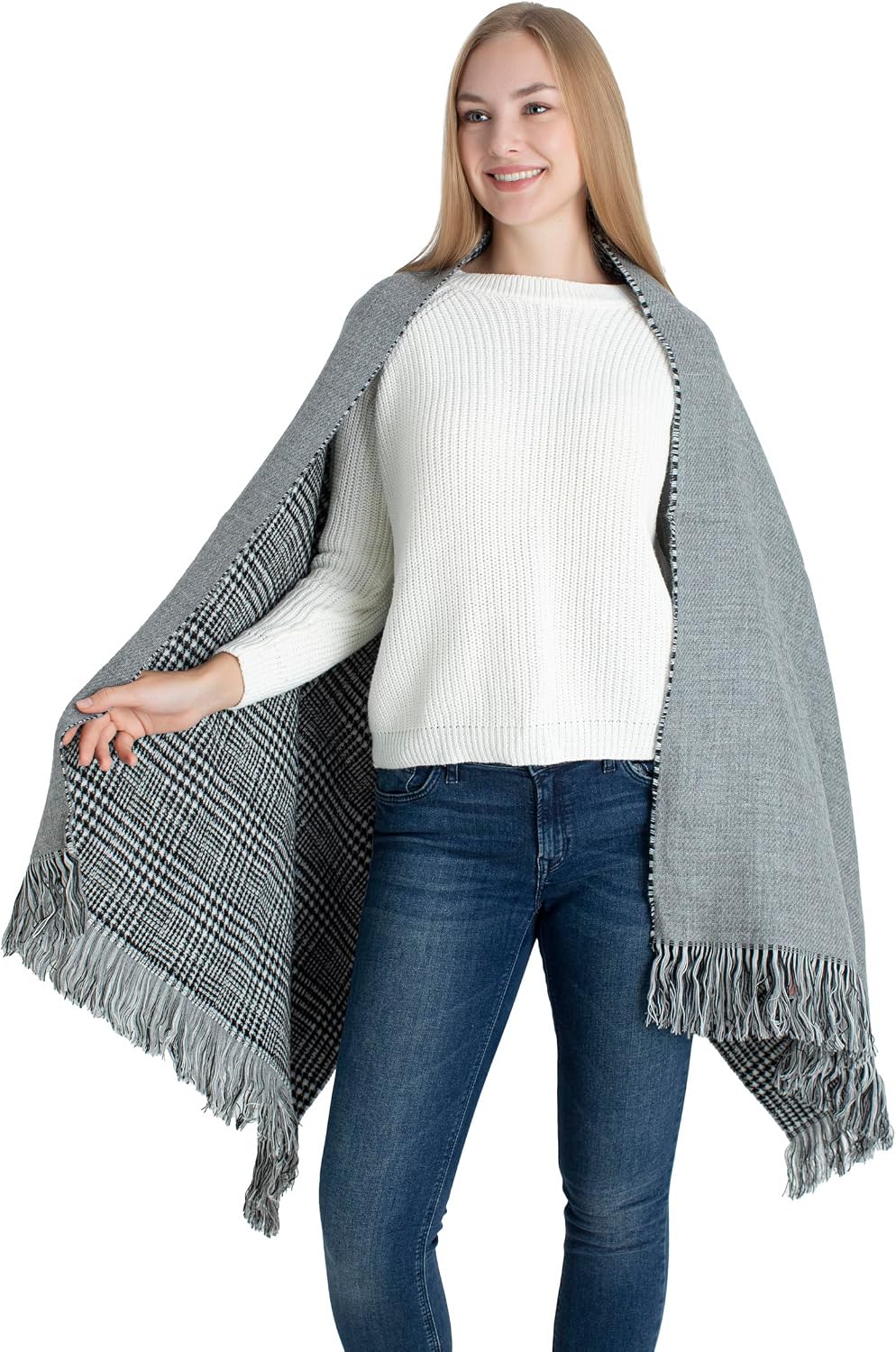Women Winter Oversize Shawl, Blanket Scarf, Soft Warm Double Sided Pashmina Shawl, Houndstooth Wrap Long Scarf