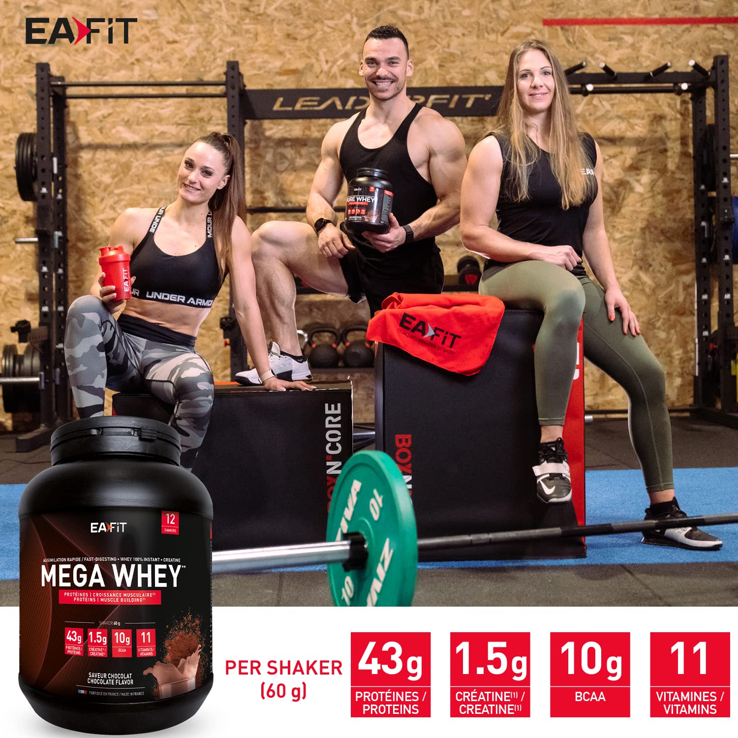 Proteine Whey Mega Whey EAFIT 750g, 100% Proteine in Polvere del Siero del Latte Istantaneo, Cioccolato, BCAA, Creatina, Aminoacidi Enzimi Digestivi, Massa Muscolare, Assorbimento Rapido, Whey Protein