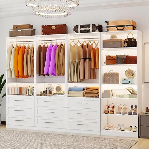 Closet System with 4 Sets, 8ft - 21ft Adjustable Closet Organizer with Drawers,
