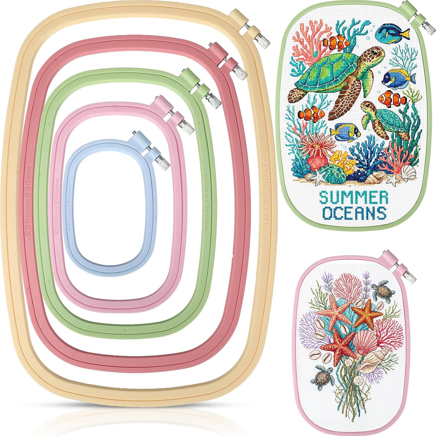 Tigeen 5 Pcs Embroidery Hoops, 5 Sizes ABS Plastic for Sewing, Oval