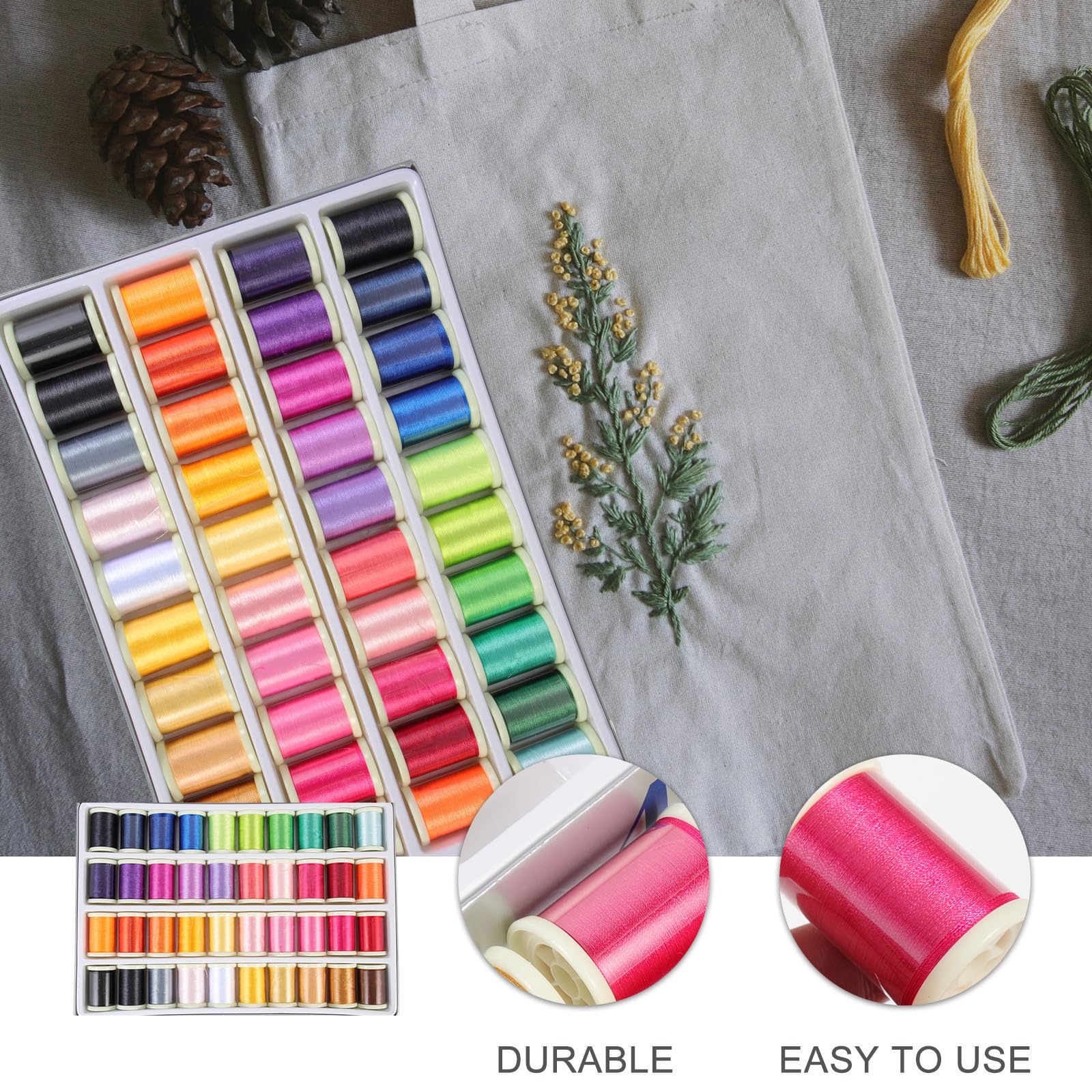BESPORTBLE Hilo de bordar profesional, hilos de bordar, 40 rollos de hilo de seda artificial, kit de costura multifunción para bordado DIY, punto de cruz y patchwork, para principiantes y