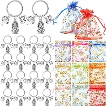 Liliaafar Indian Return Gifts for Pooja Bulk Decorative Buddha Key Ganesha Keychain with Lotus Charm Indian Festival Favor