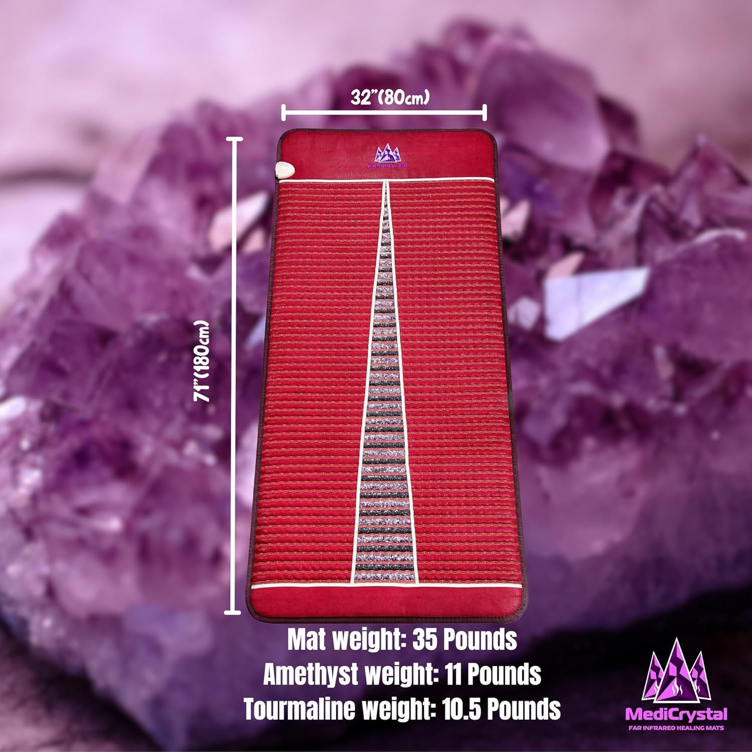 MediCrystal Far Infrared Heat Amethyst Tourmaline Mat - Professional 71"x32" - Warm & Heal Yourself with Natural Crystals - EMF-Free Adjustable Deep FIR Heating 86°-158°F - Original Manufacturer