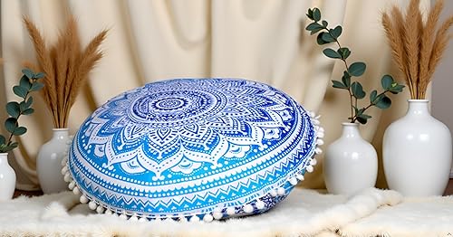 Miniatura 2 de CRAFT KALA Funda de almohada bohemia redonda grande de 32 pulgadas, funda de puf bohemia con mandala, funda de almohada de meditación, funda de