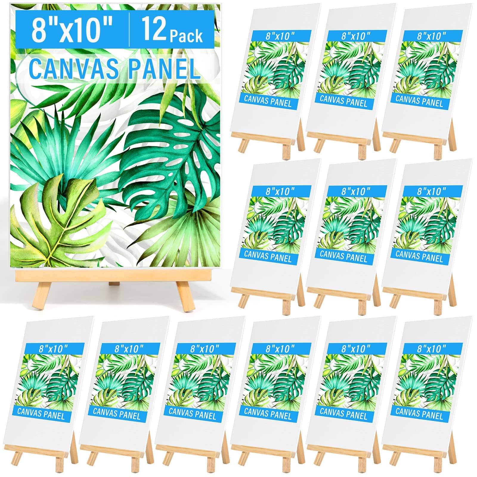 Canvas Painting Party Kit for Adults and Kids, 24Pack 8 x 10 Inch Canvas Boards and Wooden Easels Stands for Group Painting Sip and Paint Night