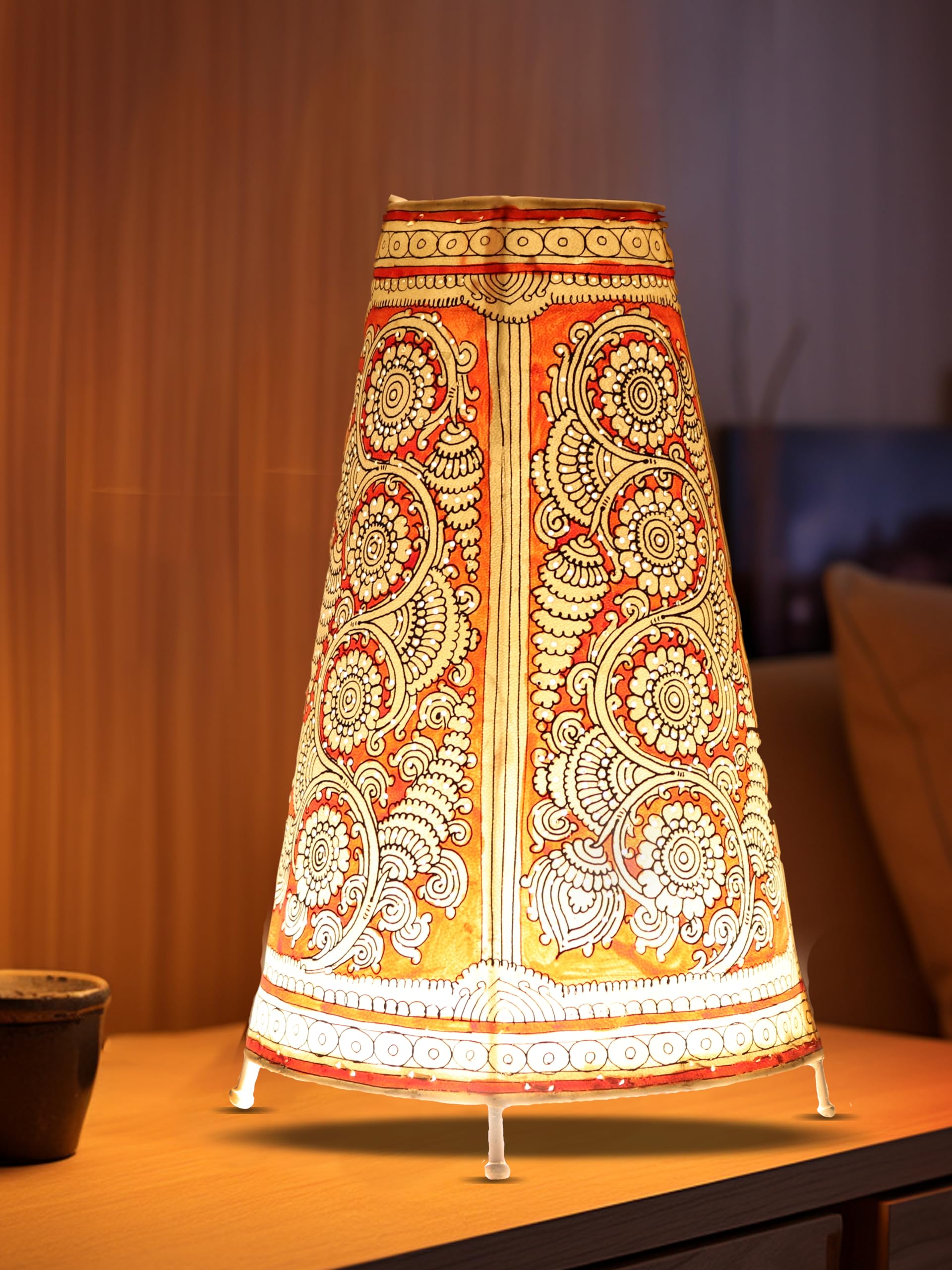 SHILP KATHA Handicraft Leather Table Lamp for Home Decoration | Handmade Side Table Lamp Shade for Bedroom Decor | Decorative Festival Gift for Living Room, Desk Décor | Vibrant Flowers (9 inch)