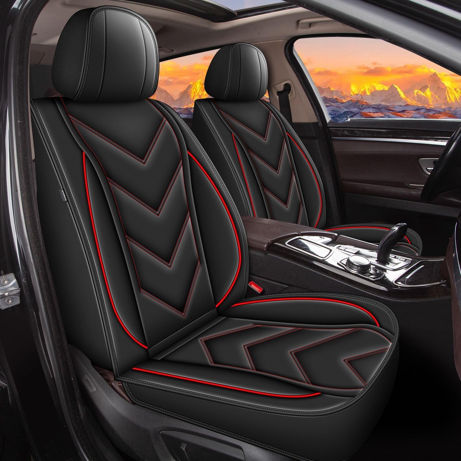 Front Seat Covers Fit for Infiniti QX30 2017-2019 & QX50 2018-2025 2026 & QX55 2022-2025 2026 Leather Car Seat Covers Waterproof Seat Cushion Protector Compatible with Airbag(2 Seats,RedLine)
