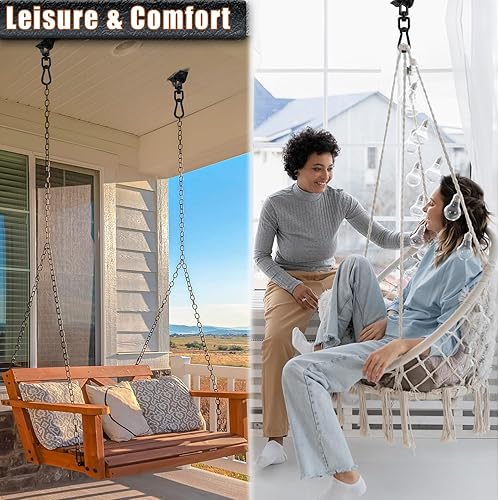 Miniatura 5 de Kit para colgar hamacas, accesorios para colgar hamacas, capacidad de 1200 libras, kit para colgar silla hamaca giratoria 360 con cadena resistente