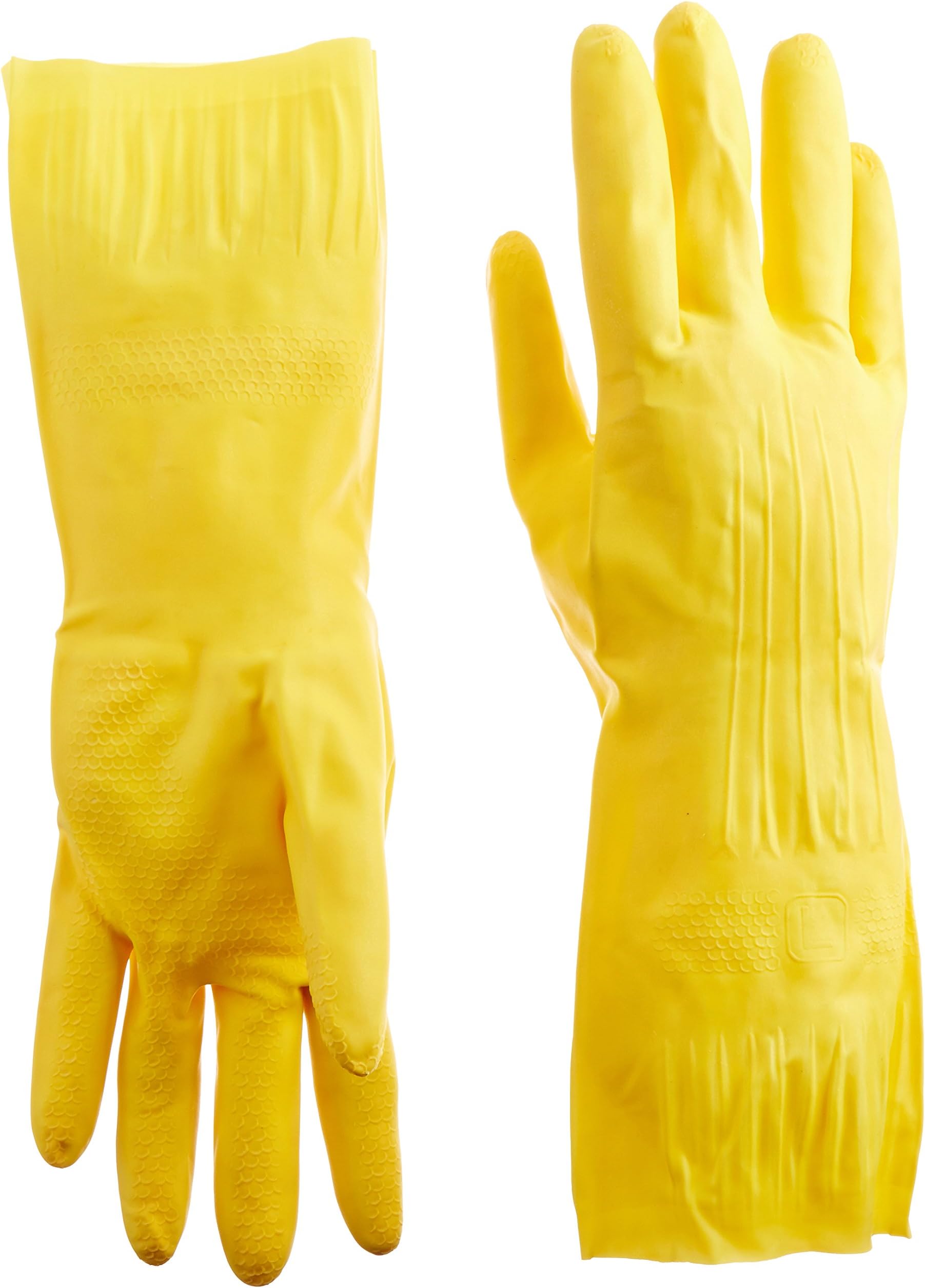GLP0125-LN_L Yellow Natural Latex Gloves, Flock Lined, 12" Length, 18 Mil, Large