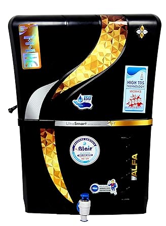 BLAIR ALFA (BLACK) HIGH TDS RO+UV+UF+TDS +COPPER+ALKALINE Technology 12 Litre Water Purifier with 8 Stage Purification (BLACK)