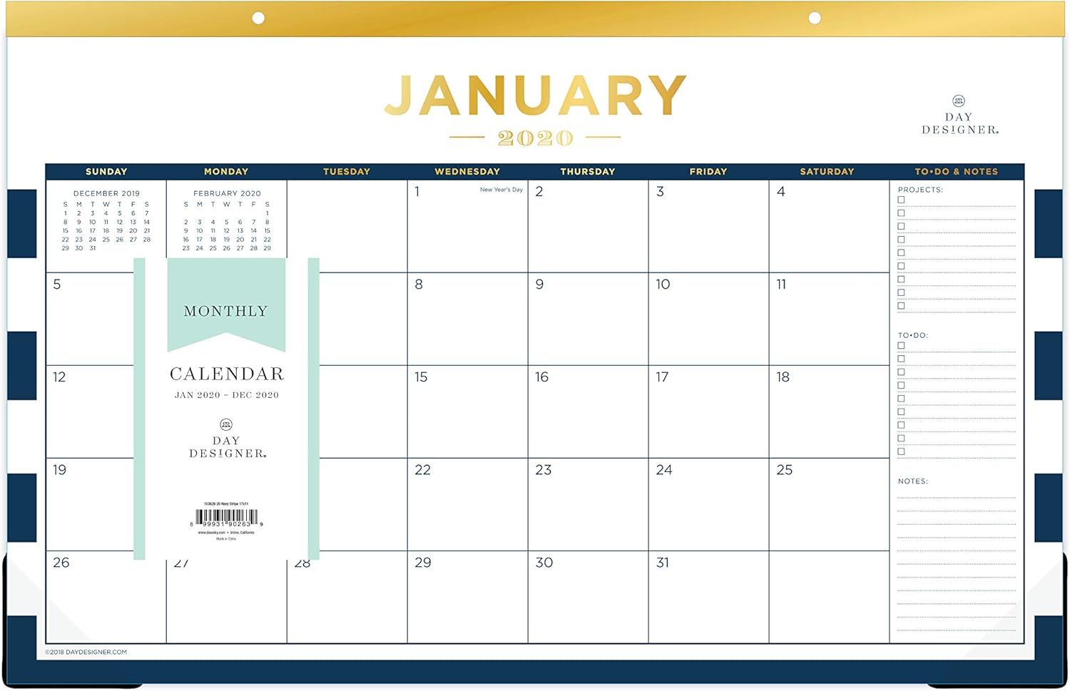 Amazon Day Designer for Blue Sky マンスリーデスクパッドカレンダー 3穴パンチ加工 デスクマット