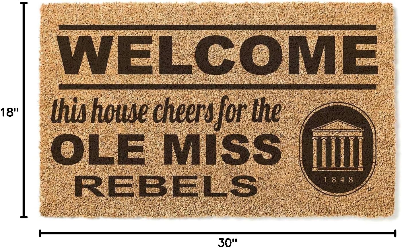 KH Sports Fan Ole Miss Rebels Welcome Coir Doormat, 18x30 Inches, Rebels Outdoor Rug; Display Your Team Spirit with This Unique Mississippi Rebels Doormat