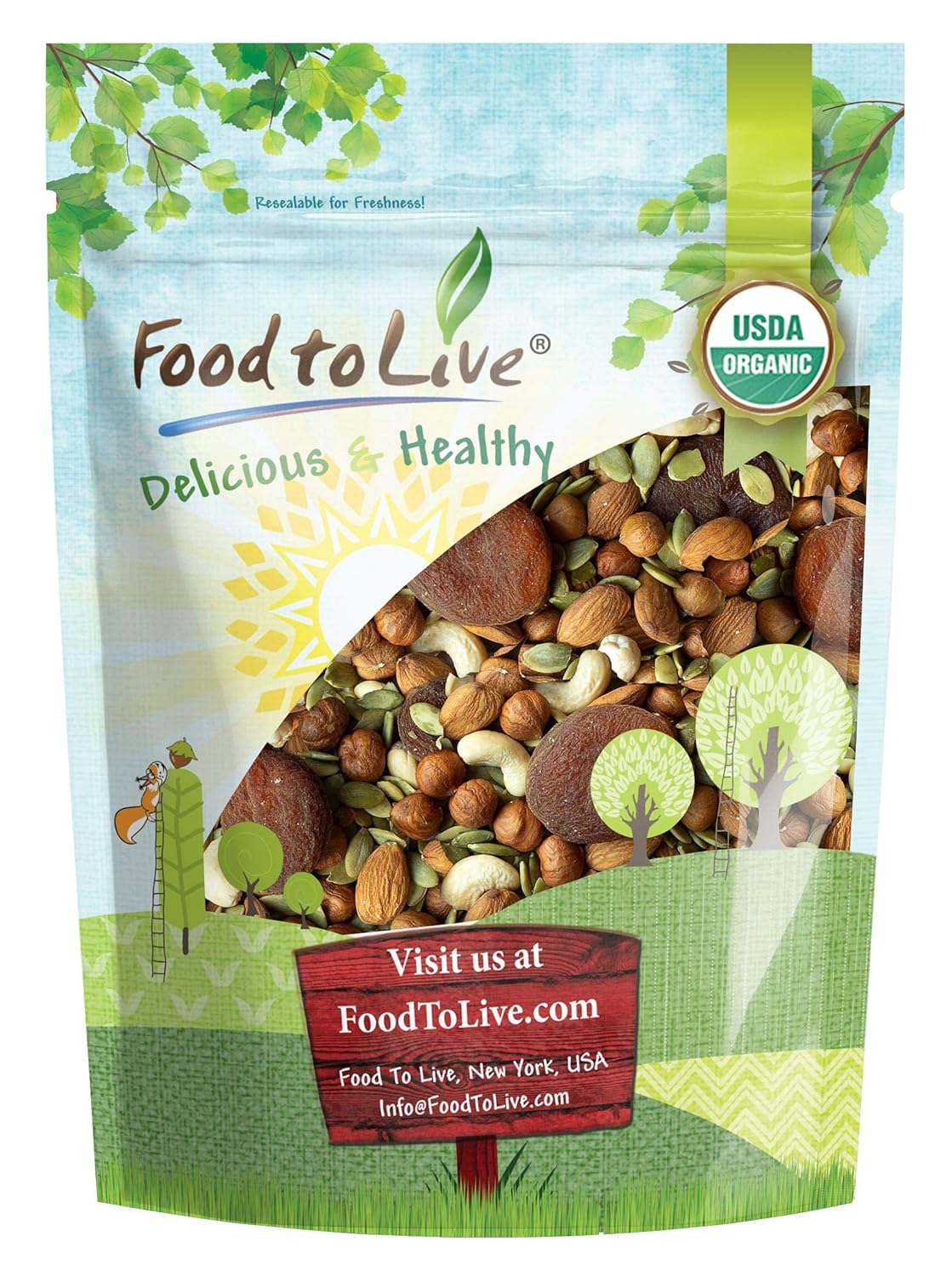 Food to Live Organic Active Life Trail Mix, 4 Pounds — Raw and Non-GMO Snack Mix Contains Cashews, Pumpkin Seeds, Apricots, Hazelnuts, Almonds. Vegan Superfood, Kosher, No Added Sugar, Bulk