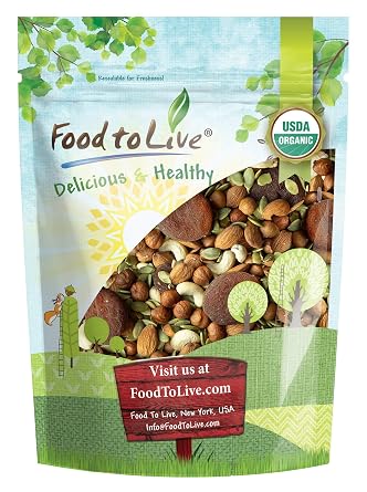 Food to Live Organic Active Life Trail Mix, 4 Ounces Raw and Non-GMO Snack Mix Contains Cashews, Pumpkin Seeds, Apricots, Hazelnuts, Almonds. Vegan Superfood, Kosher, No Added Sugar, Bulk
